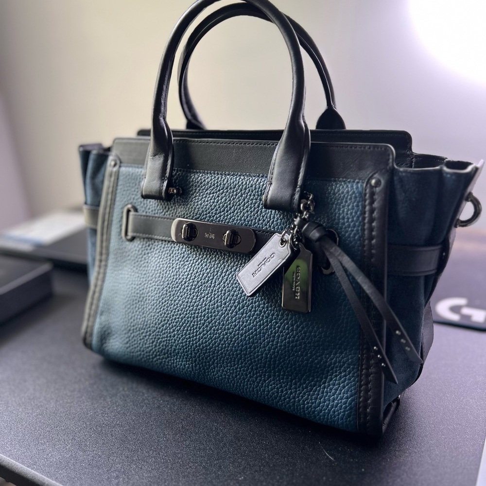 Coach Blue and Black Satchel with Structured Design